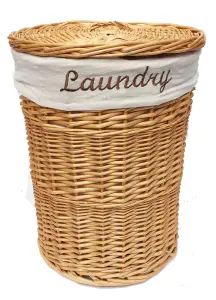 Wicker Round Laundry Basket With Lining Honey Laundry Basket Large 59x44cm