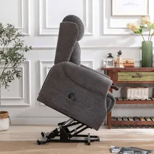 Rise Recliner Chair With Dual Motor, Remote Control, Multi-Recline Positions And Pocket Storage In Charcoal Fabric