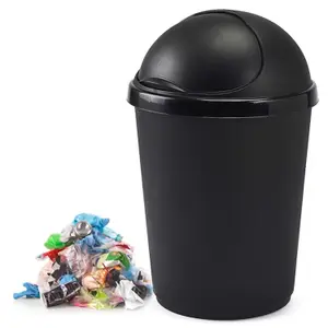 1x 50 Litre Black Home Kitchen General Waste Bullet Bin With Roll Open Lid