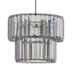 First Choice Lighting Set of 2 Clint Smoked Acrylic Crystal Two Tier Easy Fit Pendant Shades