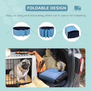 PawHut Pet Paddling Pool Cat Dog Indoor/ Outdoor Foldable 120cm Diameter Blue