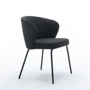 017 Boucle Fabric Wing Back Armchair Accent Chair Dining Chair with Black Powder Coating Metal Leg, Black 