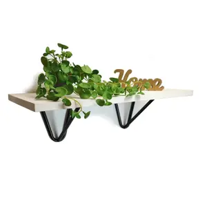 Solid Pine Rustical Shelf White Black Hairpin Bracket Style 25x110cm