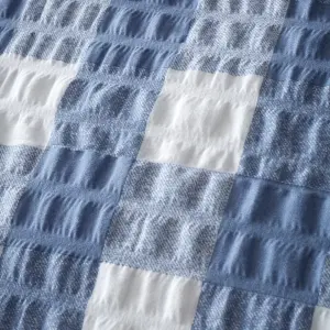 Catherine Lansfield Brushed Seersucker Gingham Reversible King Duvet Cover Set with Pillowcases Blue