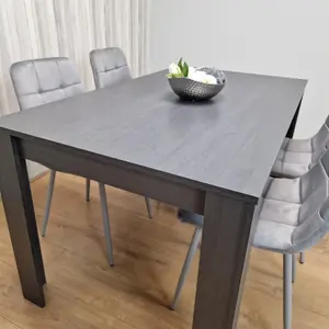 Dining Table and 4 Chairs  Black Dark Grey 4 Velvet Grey Chairs Wood Dining Set Furniture