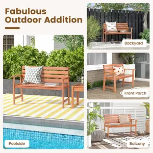 Costway Patio Hardwood Bench Outdoor Loveseat Backyard Wood 2-Seat Chair