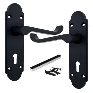 Epsom Door Handle Key Lock Scroll Lever - Matt Black