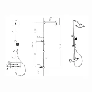 ENKI Enzo Gunmetal Grey Sqaure 2-Outlet Thermostatic Shower Head & Handheld Ultra Slim 200mm