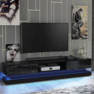 Bloom TV Unit 180cm Black with High Gloss Doors and LED Lighting - Creative Furniture