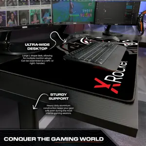 X-Rocker Panther XL Reversible Corner Office Desk 155 x 108cm Right Left L-Shape Gaming Computer Table - BLACK