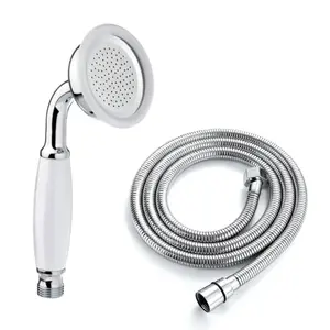 ENKI Traditional Chrome White Brass & Ceramic Handheld Shower Head & Hose Kit EH016