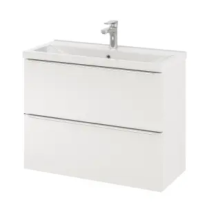 GoodHome Imandra Slimline Gloss White Wall-mounted Bathroom Cabinet (H) 600mm (W) 800mm