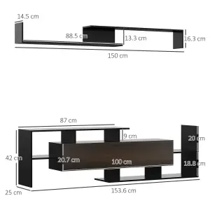 HOMCOM TV Cabinet Unit w/ Wall-Mounted Shelf, Open Shelves Black and Brown