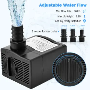 Costway 900L/H 22W Submersible Pump Fountain Water Pump with 2.2M High Lift 3 Nozzles