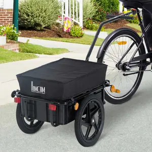 HOMCOM Cargo Trailer Bike Trolley Cart with Handle Removable Rain Cover 70L