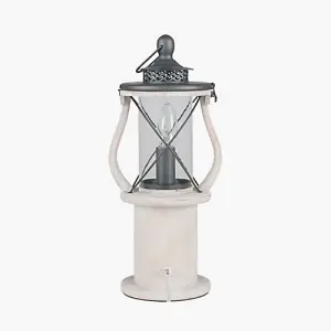 Retro White Washed Wooden Lantern Table Lamp