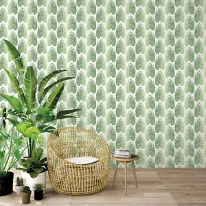 Galerie Evergreen Greens Leaf Stripe Smooth Wallpaper