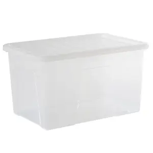 Wham Crystal Clear Rectangular 60L Large Plastic Stackable Storage box with Lid