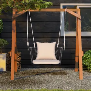 Costway Patio Hanging Rattan Basket Chair Swing Hammock Chair w/Seat Cushion