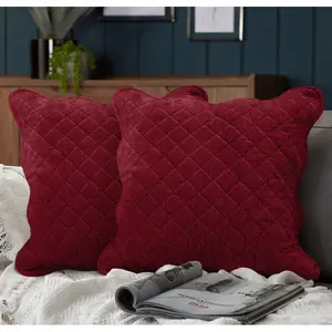 Monterra Cotton Geometric Square Velvet Luxury Cushion Cushion Red