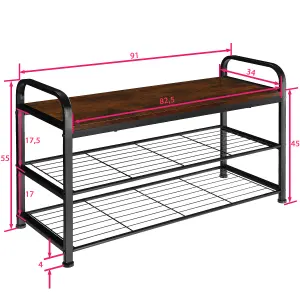 Shoe Rack Southampton - surface shelf and 2 grid shelves, industrial style - Industrial wood dark, rustic