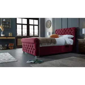 Veneta Plush Velvet Maroon Bed Frame