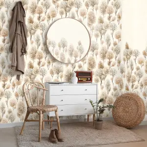 Galerie Julie Feels Home Beige Large Tilia Shimmery Trees Wallpaper Roll