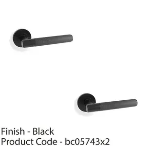 2 PACK - SOLID BRASS Knurled Door Handle Set - Matt Black Straight Lever on Round Rose