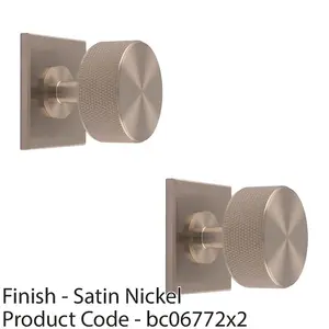 2 PACK - Knurled Radio Cabinet Door Knob & Matching Backplate - Satin Nickel 40 x 40mm