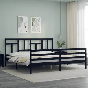 Berkfield Bed Frame with Headboard Black 200x200 cm Solid Wood