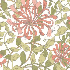 Hoopla Walls Honeysuckle Leaf Trail Coral Pink Smooth Matt Wallpaper