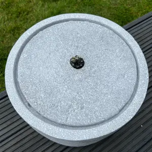 All Pond Solutions Round Water Feature with LED Lights - Solar - Light Grey 36x36x28cm