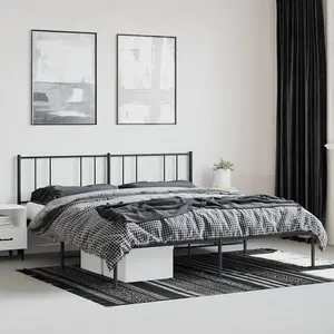 Berkfield Metal Bed Frame with Headboard Black 200x200 cm