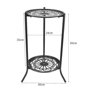 Garden 2 Tier Black Tall Round Rustproof Vintage Plant Stand 64cm H