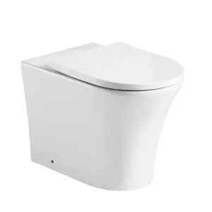 Premium CORNER OPEN BACK SQUARE Toilet Set (Saturn) - Rimless Pan - Cistern - Soft Close Seat - Includes Chrome Flush Button