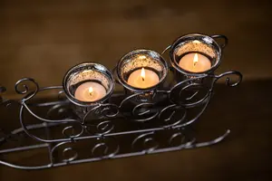 Silver Reindeer & Sleigh Tealight Candle Holder