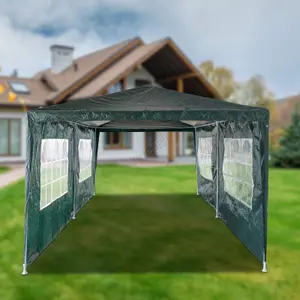 BIRCHTREE 3X6M Outdoor PE Gazebo Patio Shade Canopy Waterproof 6 Pieces Sidewalls Green