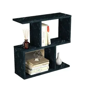 URBNLIVING 60cm Height 2-Tier Black Marble Wooden Bookcase Side Unit Shelf Organizer Sofa End Table Home Décor