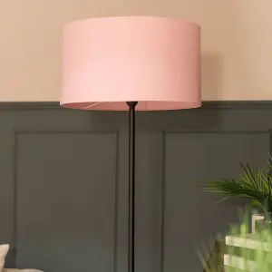 ValueLights Tavel Matte Black Floor Lamp with Table and Pink Shade