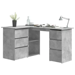 Berkfield Corner Desk Concrete Grey 145x100x76 cm Engineered Wood