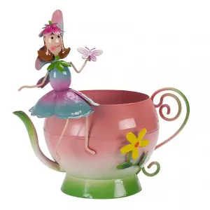 Fairy Tea Pot Metal Garden Ornament Planter