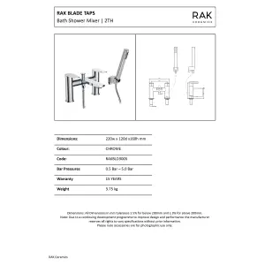 RAK Blade Polished Chrome Modern Bath Shower Mixer Tap Solid Brass