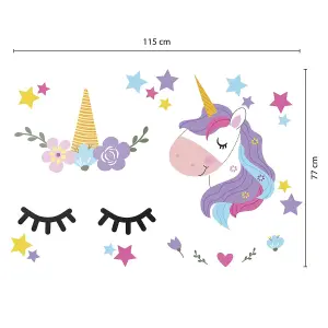 Walplus Sleepy Unicorns Kids Sticker PVC Multicoloured