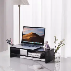 50cm W x 20cm D x 13.2cm H Black Monitor Stand Riser with Shelf