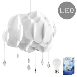 ValueLights Extra Large White Ceiling Pendant Shade and B22 GLS LED 6W Warm White 3000K Bulb