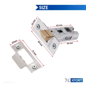 XFORT 2 Sets of 65mm Polished Chrome Tubular Latch, Mortice Door Latch