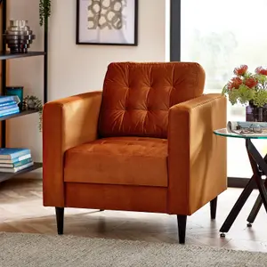 Furniturebox UK Jolene Burnt Orange Velvet Armchair