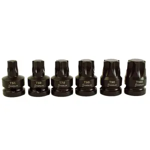 Impact 1/2" Drive Shallow Stubby Torx Star Male Bit Sockets T55 - T100 6pc Set