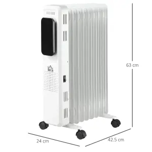 HOMCOM 2000W Oil Filled Radiator Heater w/ 3 Heat Settings Remote Control White