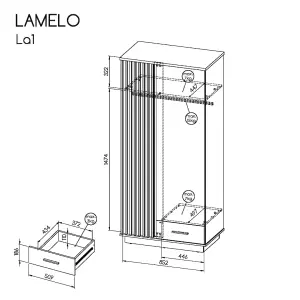 Lamelo LA1 Hinged Wardrobe - Stylish Storage in Oak Wotan & Black Matt, H1940mm W900mm D520mm